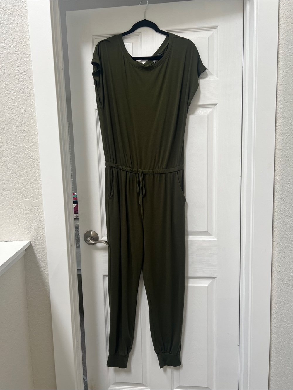 Women's Olive Green Drawstring Jumpsuit with Pockets